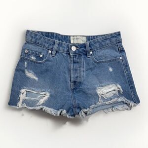 Ban Jara Shorts Juniors 3/25 Button Fly Blue Cotton Distressed Measures W27